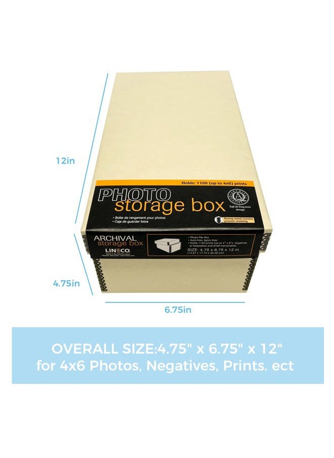 Photo Card Box, Museum-Quality Archival Storage, Acid-Free with Removable Lid, Bulk Storage for Negatives, Prints, Films, Photos, 4x6x12 Inches, Tan