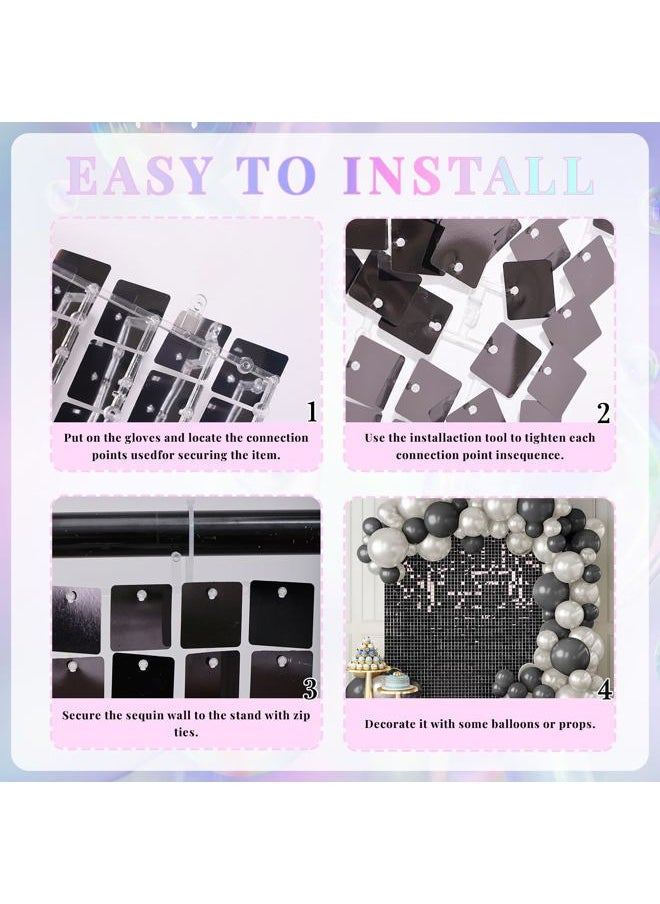 Shimmer Wall Backdrop Rose Gold Wall Panels 12Pcs Square Sequin Shimmer Wall Backdrop Decoration for Birthday Party,Wedding, Anniversary