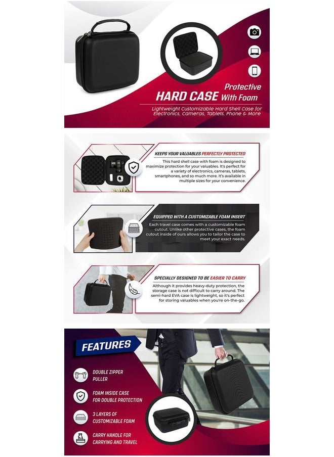 Protective Hard Case With Customizable Foam – 9.5 Inch Lightweight Hard Shell Case for Electronics, Cosmetic, Makeup & More – 9.5 x 7.5 x 4.75 Inches