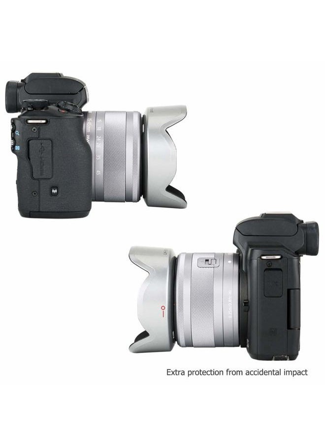 Camera Lens Hood Shade for Canon EF-M 15-45mm f/3.5-6.3 is STM & RF-S 18-45mm f/4.5-6.3 is STM Lens on Canon EOS R100 R50 M50 M50 Mark II M5 M6 Mark II M200 M100 Replaces Canon EW-53 Hood-Sliver