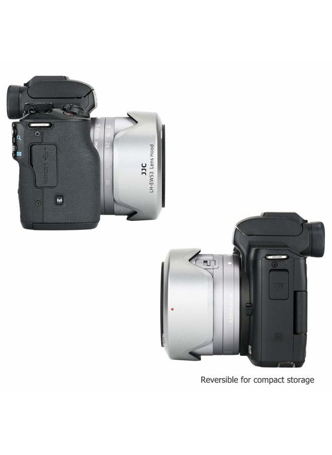 Camera Lens Hood Shade for Canon EF-M 15-45mm f/3.5-6.3 is STM & RF-S 18-45mm f/4.5-6.3 is STM Lens on Canon EOS R100 R50 M50 M50 Mark II M5 M6 Mark II M200 M100 Replaces Canon EW-53 Hood-Sliver