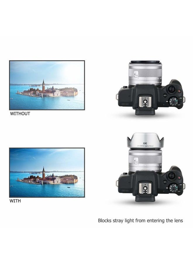 Camera Lens Hood Shade for Canon EF-M 15-45mm f/3.5-6.3 is STM & RF-S 18-45mm f/4.5-6.3 is STM Lens on Canon EOS R100 R50 M50 M50 Mark II M5 M6 Mark II M200 M100 Replaces Canon EW-53 Hood-Sliver