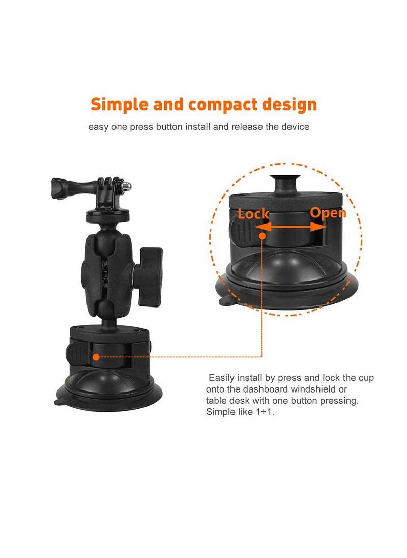 Camera Car Windshield Suction Cup Mount Compatible with for GoPro Hero 10 9 8 7 6 5 Black 4 Session Insta360 for AKASO Campark DJI OSMO Action YI Action Camera Car Dash Cameras