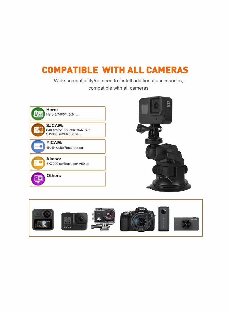 Camera Car Windshield Suction Cup Mount Compatible with for GoPro Hero 10 9 8 7 6 5 Black 4 Session Insta360 for AKASO Campark DJI OSMO Action YI Action Camera Car Dash Cameras