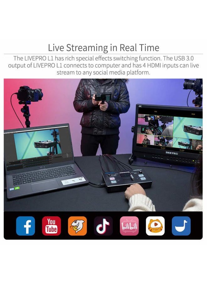 LIVEPRO L1 4 x HDMI Inputs Multi Format Video Mixer Switcher USB 3.0 Output Real Time Live Streaming Multi Camera Production