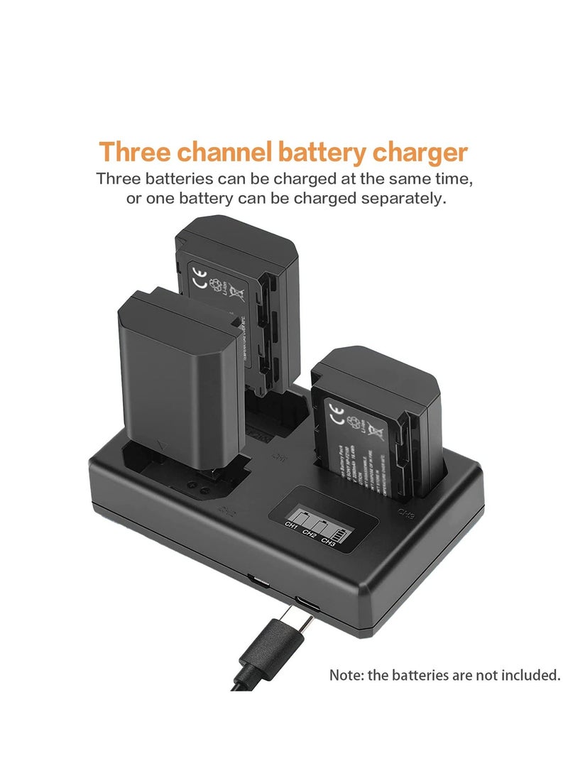 Triple Charger for Sony NP-FZ100 Battery, 8.4V/850mA, Compatible with Sony A7III, A7SIII, A9, A9S Cameras, with LCD Display, Support Type-C and Micro USB, Sony a7iii Battery Charger
