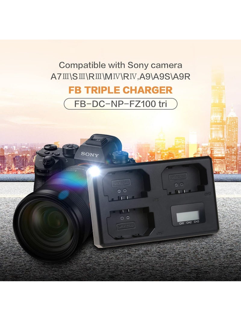 Triple Charger for Sony NP-FZ100 Battery, 8.4V/850mA, Compatible with Sony A7III, A7SIII, A9, A9S Cameras, with LCD Display, Support Type-C and Micro USB, Sony a7iii Battery Charger