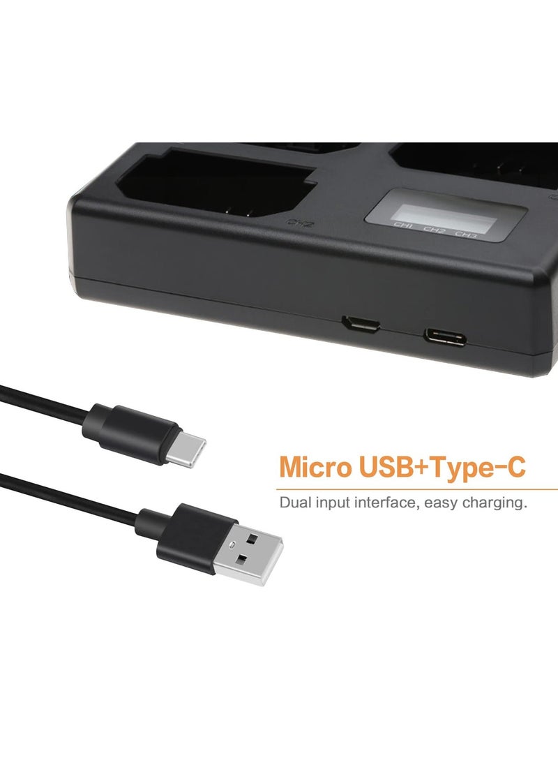 Triple Charger for Sony NP-FZ100 Battery, 8.4V/850mA, Compatible with Sony A7III, A7SIII, A9, A9S Cameras, with LCD Display, Support Type-C and Micro USB, Sony a7iii Battery Charger