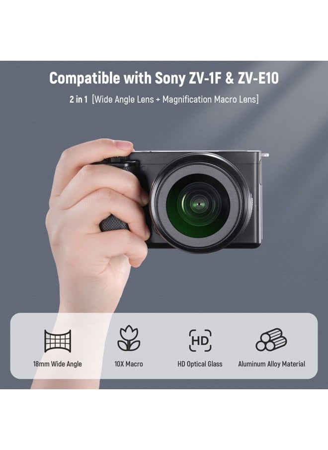 40.5mm HD Wide Angle Lens Compatible with Sony ZV-1F ZV-E10 A5000 A6000, 2 in 1 18mm Wide Angle & 10x Macro Additional Lens with Extension Tube, Bayonet Mount Lens Adapter (LS-30, Black)