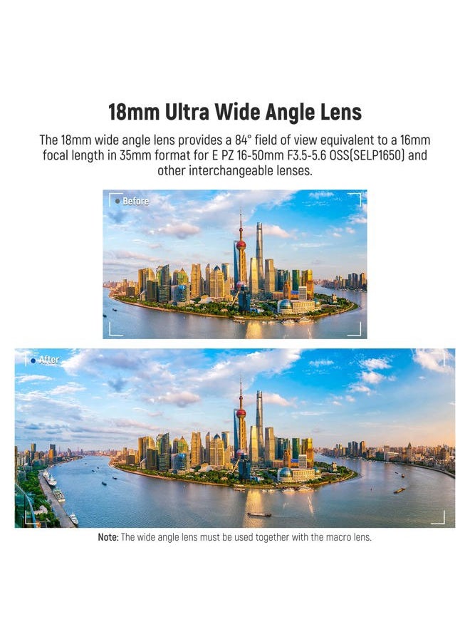 40.5mm HD Wide Angle Lens Compatible with Sony ZV-1F ZV-E10 A5000 A6000, 2 in 1 18mm Wide Angle & 10x Macro Additional Lens with Extension Tube, Bayonet Mount Lens Adapter (LS-30, Black)