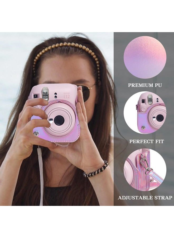 Accessories Kit for Fujifilm Instax Mini 12 Instant Camera Case + Album for Mini 3 Inch Film + Color Filters + Photo Album & Frames + Wall Hanging Frame + DIY Sticker (Shiny Pink)