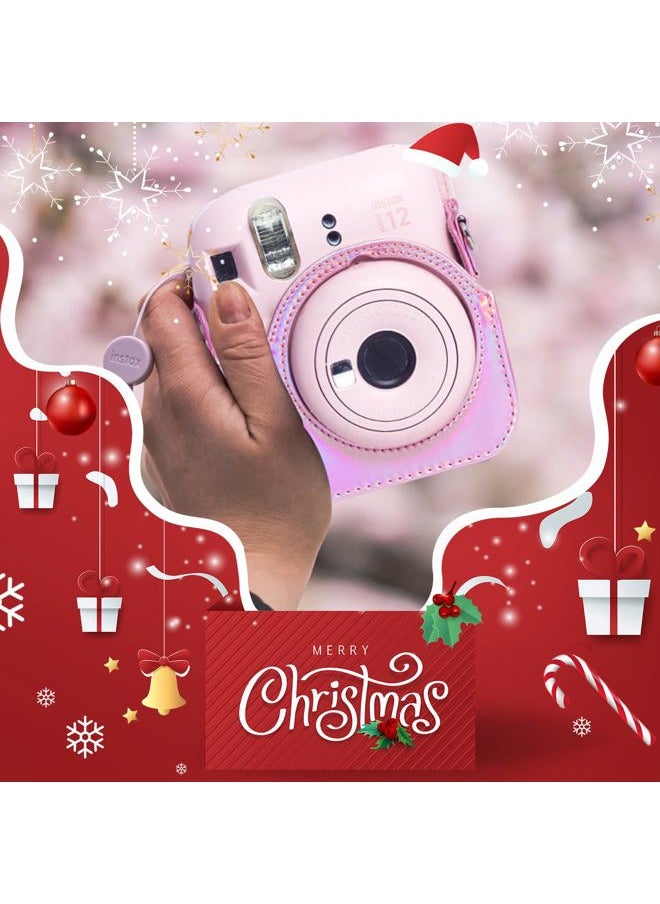 Accessories Kit for Fujifilm Instax Mini 12 Instant Camera Case + Album for Mini 3 Inch Film + Color Filters + Photo Album & Frames + Wall Hanging Frame + DIY Sticker (Shiny Pink)