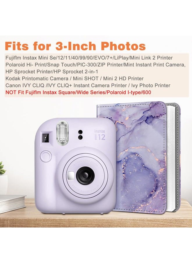 Instax Mini Photo Album for 2x3-Inch Film - 104 Pockets Small Albums for Fujifilm Instax Mini 12/11/99/40/7+/EVO/LiPlay/Link 3-2-1 Instant Camera/Polaroid Hi-Print Printer, Lilac marble