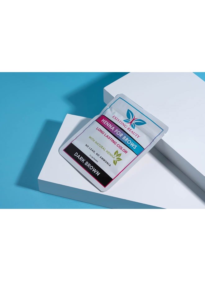 Dark Brown Eyebrow Henna Tint for Eyebrow Color- Professional Henna Brow Kit Including Use Instructions and Mixing Bowl 3x 1g Packets Brow Dye by Existing Beauty