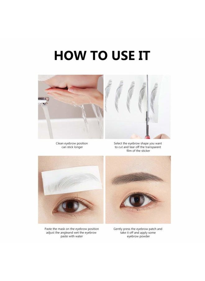 4 Sheets Eyebrow Tattoo Stickers, 6D Hair Eyebrows, Brown 02