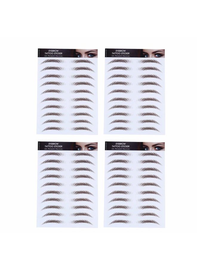 4 Sheets Eyebrow Tattoo Stickers, 6D Hair Eyebrows, Brown 02