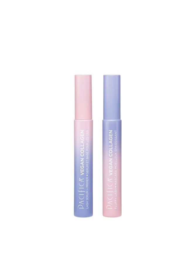 Beauty Vegan Collagen Lash Serum and Primer & Fluffy Lash Mascara Duo Set, Makeup, Black Mascara, Volumizing, Lengthening, Conditioning, Vitamin B & E, Eyelash Serum, Eye Makeup (Set of 2)