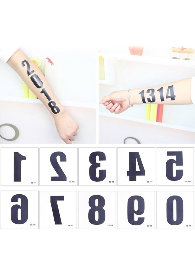 Glaryyears Arabic Numerals Digits Tattoos, 50 Pack 5 of Each Number Temporary Tattoo Sticker, on Body Neck Arm Face for Sign Mark Party Supplies Athletes Sports