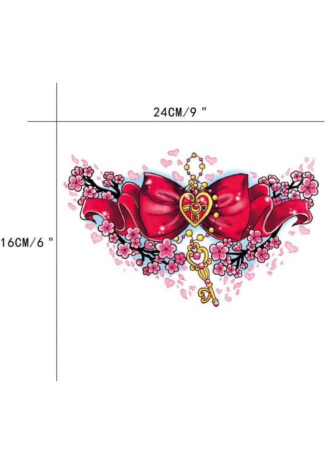 Beautiful Fake 3D Decal Temporary Tattoo for Women Bow Tie Key Design Tattoo Sticker Body Chest Waist Art Tattoos 3 Sheets