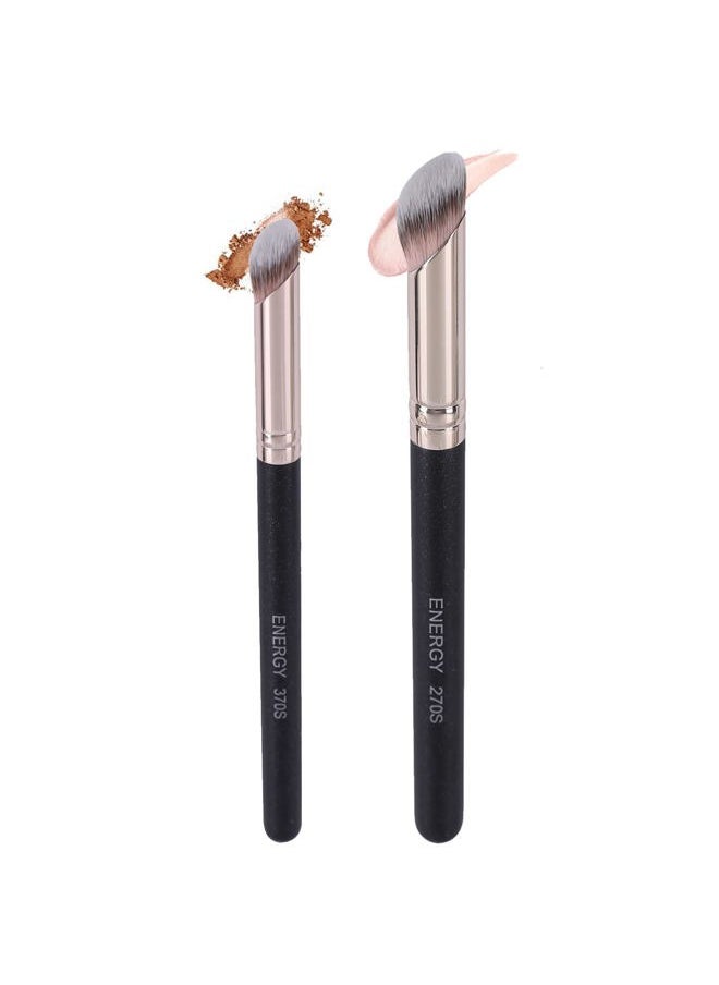 Foundation Brushes Set - Angled Brush & Mini Concealer Brush Premium Synthetic Eye Makeup Bushes for Blending Liquid Foundation Cream Powder Cosmetics 270S/370S