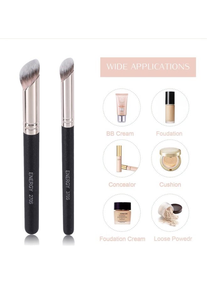 Foundation Brushes Set - Angled Brush & Mini Concealer Brush Premium Synthetic Eye Makeup Bushes for Blending Liquid Foundation Cream Powder Cosmetics 270S/370S
