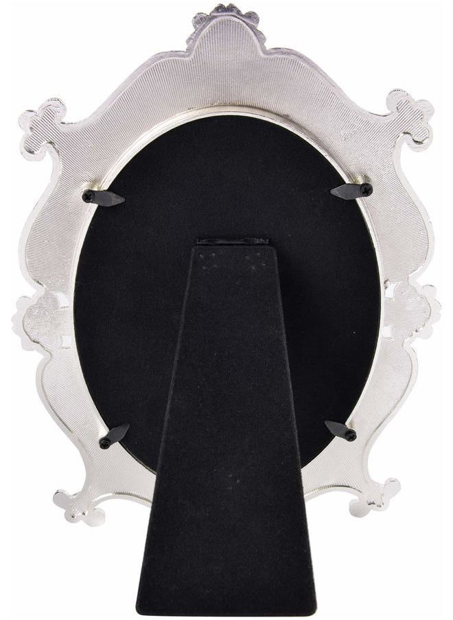 Decorative Tabletop Oval Mirror Vintage Metal Desktop Mirror with Stand Pearl Floral Frame Makeup Mirror Retro Cosmetic Mirror Countertop Dressing Mirror for Home, Bedroom Decor White-S