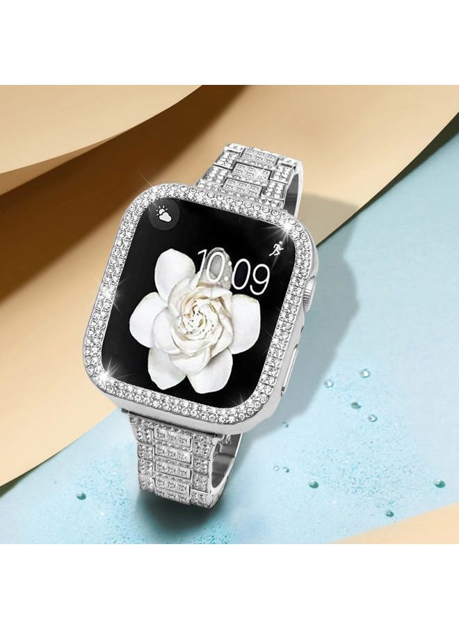 Compatible with Apple Watch Band 38mm with Case Women, Bling Metal Wristband Strap with 2 Pack Bling PC Protective Cover for iWatch Series 3/2/1(38mm, Silver)
