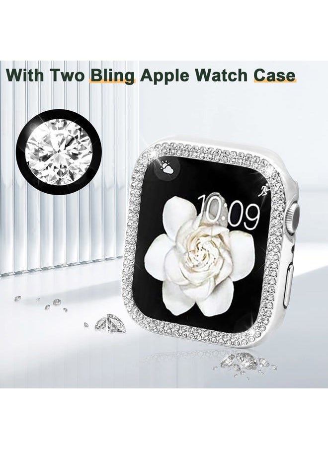 Compatible with Apple Watch Band 38mm with Case Women, Bling Metal Wristband Strap with 2 Pack Bling PC Protective Cover for iWatch Series 3/2/1(38mm, Silver)