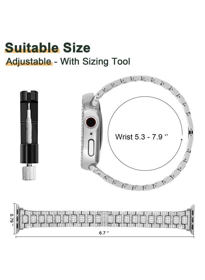 Compatible with Apple Watch Band 38mm with Case Women, Bling Metal Wristband Strap with 2 Pack Bling PC Protective Cover for iWatch Series 3/2/1(38mm, Silver)