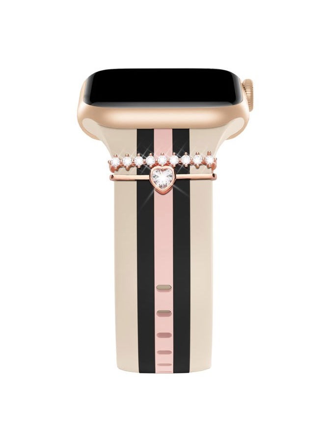 Designer Band with Charms Decor Compatible with Apple Watch Band 38mm 40mm 41mm 42mm 44mm 45mm 46mm 49mm Women Men, Stylish Silicone Sport Wristbands for iWatch Series 10 9 8 7 6 5 4 3 2 1 SE Ultra