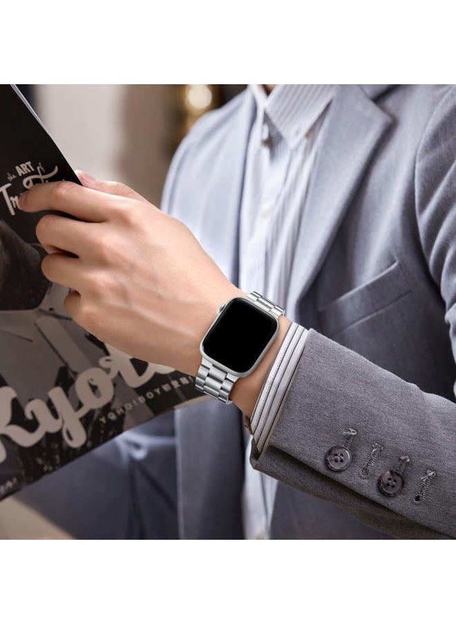 Compatible for Apple Watch Band 40mm 41mm 38mm 44mm 42mm 45mm 49mm,Stainless Steel Metal Band for Apple with 2 Pack Protective Case for iWatch Series 9/8/7/6/5/4/3/2/1/SE/Ultra Men Women Sliver