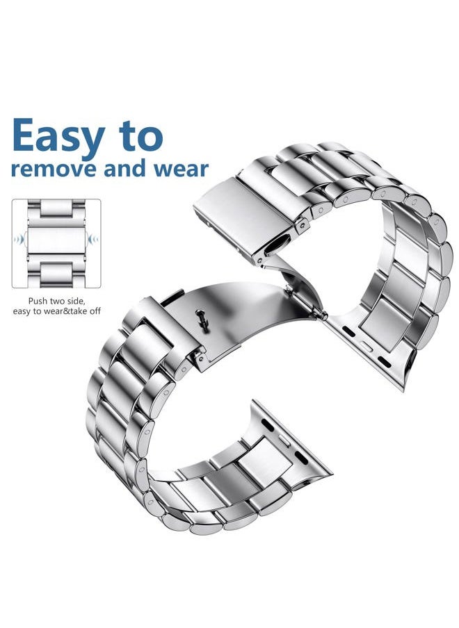 Compatible for Apple Watch Band 40mm 41mm 38mm 44mm 42mm 45mm 49mm,Stainless Steel Metal Band for Apple with 2 Pack Protective Case for iWatch Series 9/8/7/6/5/4/3/2/1/SE/Ultra Men Women Sliver