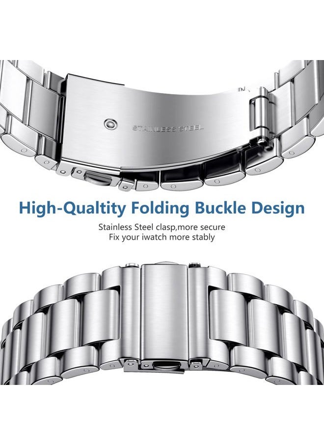 Compatible for Apple Watch Band 40mm 41mm 38mm 44mm 42mm 45mm 49mm,Stainless Steel Metal Band for Apple with 2 Pack Protective Case for iWatch Series 9/8/7/6/5/4/3/2/1/SE/Ultra Men Women Sliver