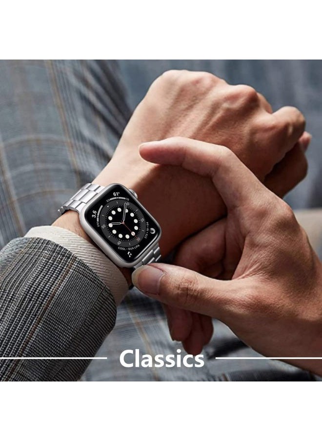 Compatible for Apple Watch Band 40mm 41mm 38mm 44mm 42mm 45mm 49mm,Stainless Steel Metal Band for Apple with 2 Pack Protective Case for iWatch Series 9/8/7/6/5/4/3/2/1/SE/Ultra Men Women Sliver