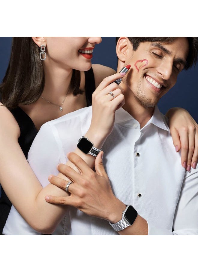 Compatible for Apple Watch Band 40mm 41mm 38mm 44mm 42mm 45mm 49mm,Stainless Steel Metal Band for Apple with 2 Pack Protective Case for iWatch Series 9/8/7/6/5/4/3/2/1/SE/Ultra Men Women Sliver