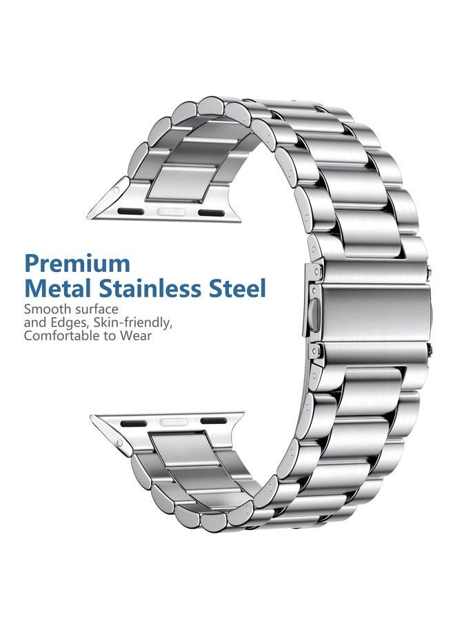 Compatible for Apple Watch Band 40mm 41mm 38mm 44mm 42mm 45mm 49mm,Stainless Steel Metal Band for Apple with 2 Pack Protective Case for iWatch Series 9/8/7/6/5/4/3/2/1/SE/Ultra Men Women Sliver