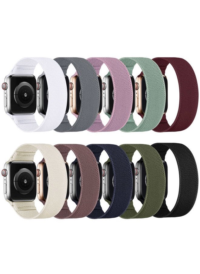 HILIMINY 10 Pack Stretchy Solo Loop Bands Compatible With Apple Watch 38mm 40mm 41mm, Elastic Nylon Sport Straps for iWatch SE Series 9 8 7 6 5 4 3 2 1, Braided No Buckles Men Women Wristband, A XS
