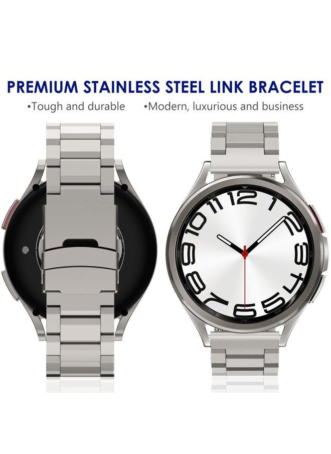 for Samsung Galaxy Watch 7 6 5 4 Band Watch 6 Classic 47mm Bands 5 Pro Galaxy Watch 4 Classic FE Band 45mm 43mm 44mm 40mm 46mm 42mm Men 20mm Stainless Steel Band Galaxy Watch 3 41mm, Titanium