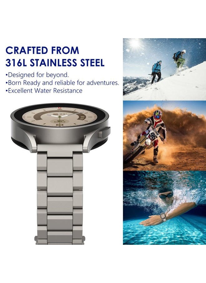 for Samsung Galaxy Watch 7 6 5 4 Band Watch 6 Classic 47mm Bands 5 Pro Galaxy Watch 4 Classic FE Band 45mm 43mm 44mm 40mm 46mm 42mm Men 20mm Stainless Steel Band Galaxy Watch 3 41mm, Titanium