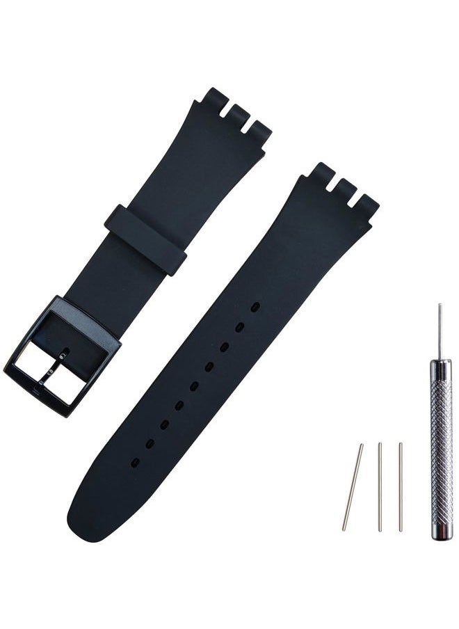 Replacement Silicone Band for Swatch 17mm 19mm 20mm, Waterproof Wristband Watch Strap for Swatch (19mm, Black)