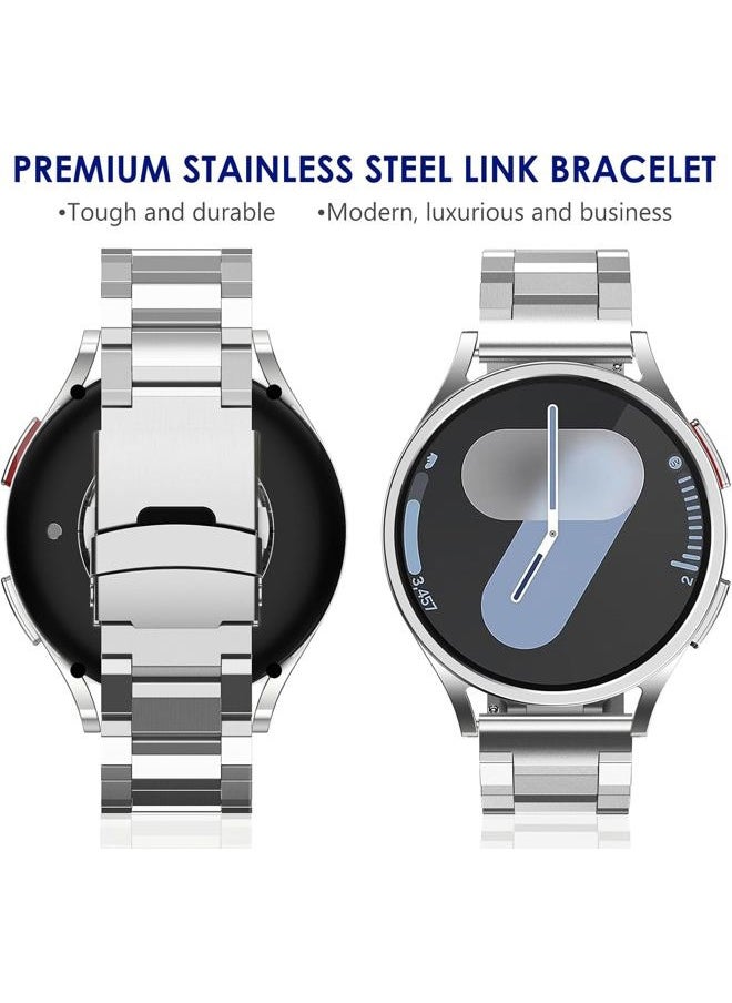 for Samsung Galaxy Watch 7 6 5 4 Band Watch 6 Classic 47mm Bands 5 Pro Galaxy Watch 4 Classic FE Band 45mm 43mm 44mm 40mm 46mm 42mm Men 20mm Stainless Steel Band Galaxy Watch 3 41mm, Silver