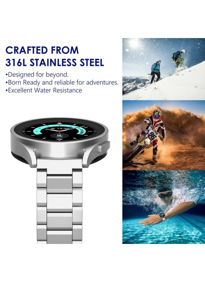 for Samsung Galaxy Watch 7 6 5 4 Band Watch 6 Classic 47mm Bands 5 Pro Galaxy Watch 4 Classic FE Band 45mm 43mm 44mm 40mm 46mm 42mm Men 20mm Stainless Steel Band Galaxy Watch 3 41mm, Silver
