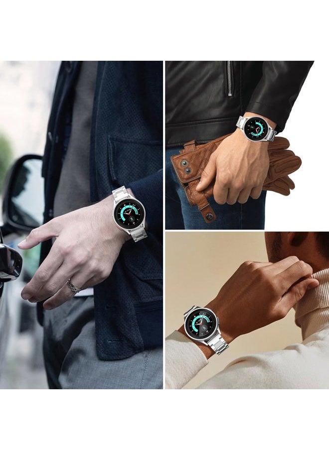 for Samsung Galaxy Watch 7 6 5 4 Band Watch 6 Classic 47mm Bands 5 Pro Galaxy Watch 4 Classic FE Band 45mm 43mm 44mm 40mm 46mm 42mm Men 20mm Stainless Steel Band Galaxy Watch 3 41mm, Silver