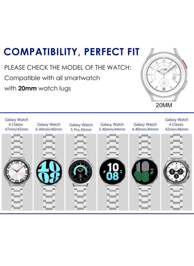for Samsung Galaxy Watch 7 6 5 4 Band Watch 6 Classic 47mm Bands 5 Pro Galaxy Watch 4 Classic FE Band 45mm 43mm 44mm 40mm 46mm 42mm Men 20mm Stainless Steel Band Galaxy Watch 3 41mm, Silver