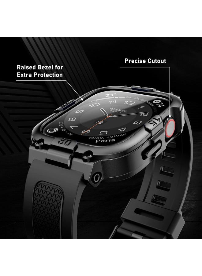 Sport Rugged Case with Band for Apple Watch Band 40mm, Waterproof Band with Screen Protector, 360°Protective Cover and Tough Black Bumper for iwatch Series 6 5 4 SE SE2 Men (Black,40mm)