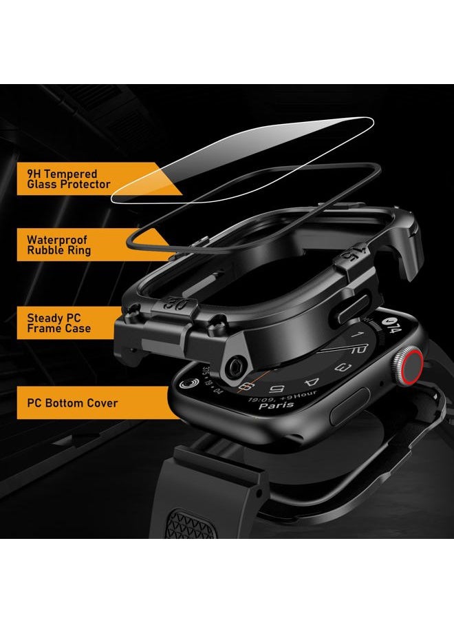Sport Rugged Case with Band for Apple Watch Band 40mm, Waterproof Band with Screen Protector, 360°Protective Cover and Tough Black Bumper for iwatch Series 6 5 4 SE SE2 Men (Black,40mm)