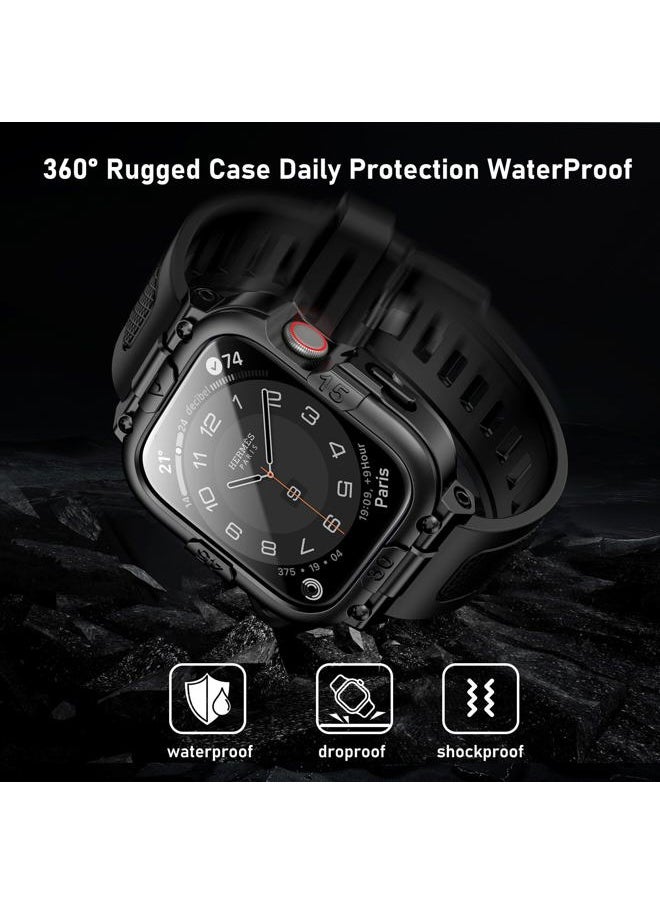 Sport Rugged Case with Band for Apple Watch Band 40mm, Waterproof Band with Screen Protector, 360°Protective Cover and Tough Black Bumper for iwatch Series 6 5 4 SE SE2 Men (Black,40mm)