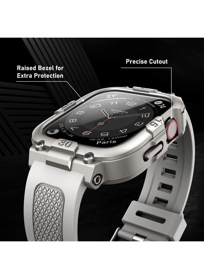 Sport Rugged Case with Band for Apple Watch 45mm, Waterproof Case with Screen Protector, 360Protective Cover and Tough Black Bumper for iWatch Series 9 8 7 Men (Starlight, 45mm)