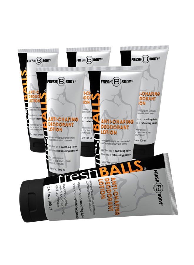 Fresh BALLS Deodorant Cream to Powder | Men's Anti-Chafing Lotion and Balls Deodorant, Hygiene for Groin Area, 3.4 fl oz (Pack of 6)