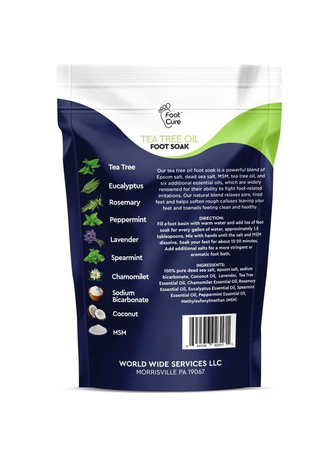 Tea Tree Oil Foot Soak with Epsom Salt - For Toenail Repair, Athletes Foot, Softens Calluses, Soothes Sore & Tired Feet, Nail Discoloration, odor Scent, Spa Pedicure Care - Made in USA 16 oz